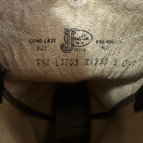 Justin Black Leather Roper Cowboy Boots – Style L3703, Size 7.5A - Picture 5 of 5